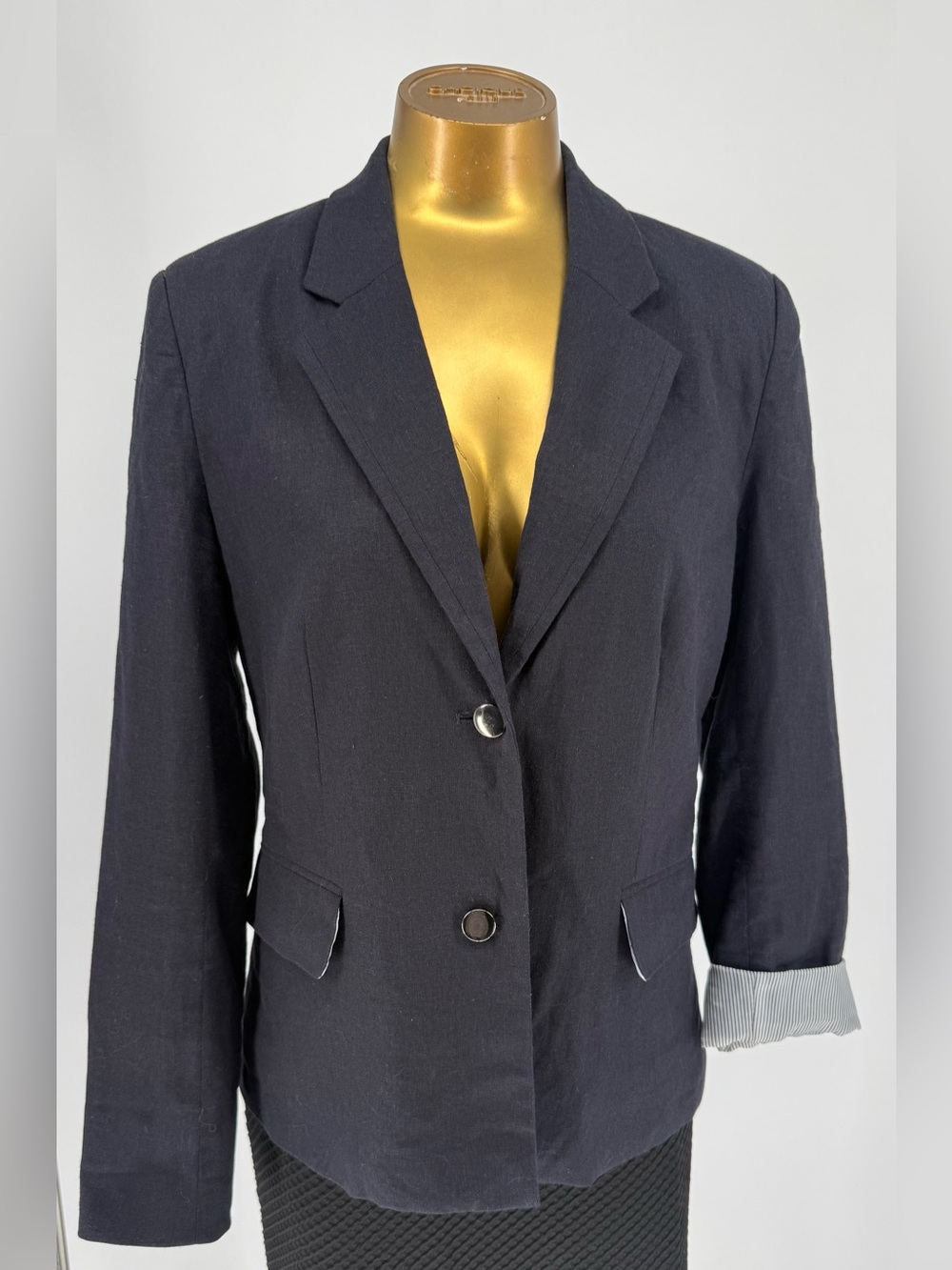 Harve Benard Navy Linen/Cotton Two-Button Tailored Blazer Size 10